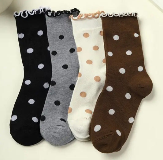 Ruffled Polka Dot Crew Socks
